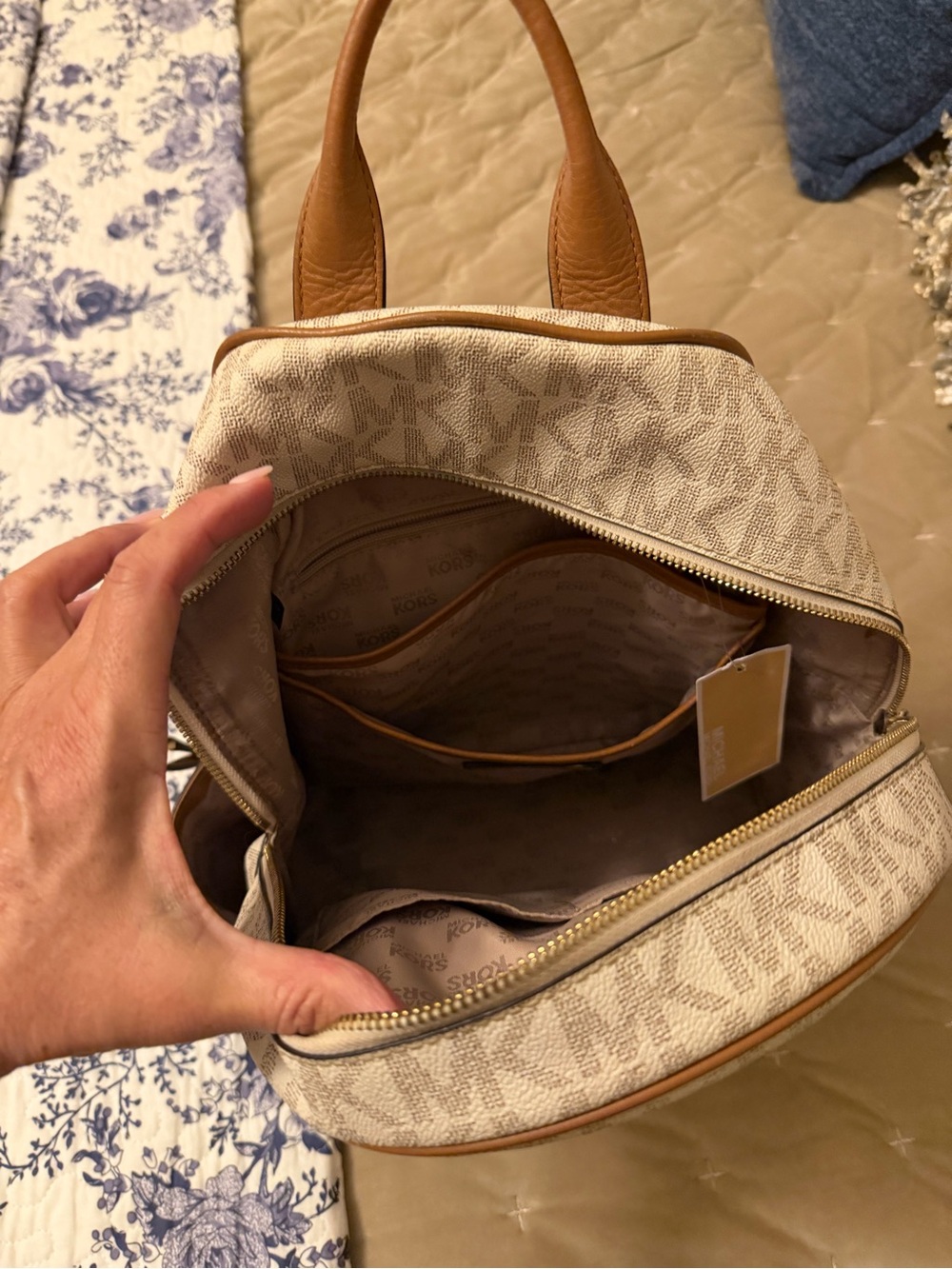 Michael Kors Cream & Brown Signature Mini Backpack - Picture 5 of 7